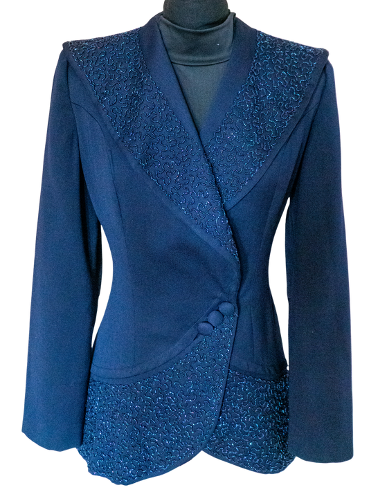 Architect of Night: 1940s Hand-Tailored Beaded Wool Blazer