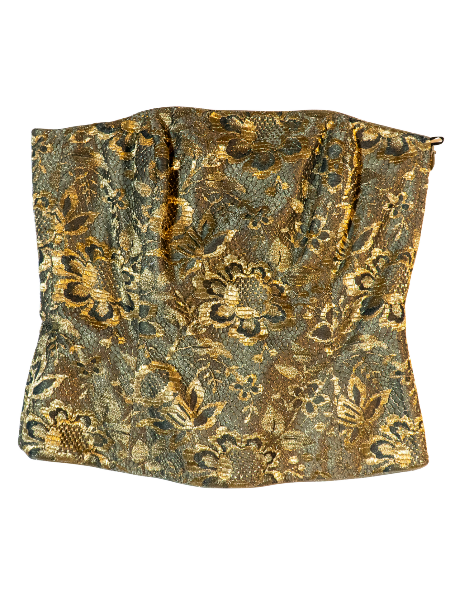 Gilded Grace: Strapless Metallic Lace Bustier by Escada