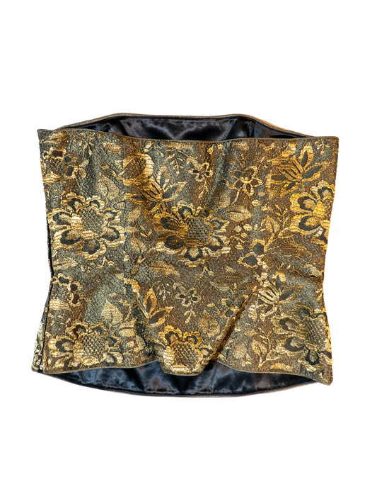 Gilded Grace: Strapless Metallic Lace Bustier by Escada