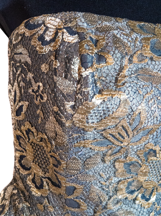 Gilded Grace: Strapless Metallic Lace Bustier by Escada