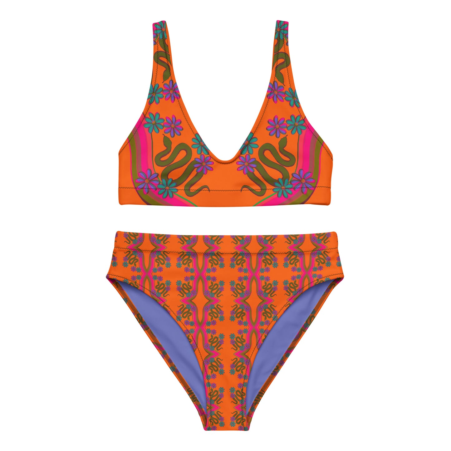 Snake in the bed (Tangerine) High Waisted Two Piece Swimsuit.