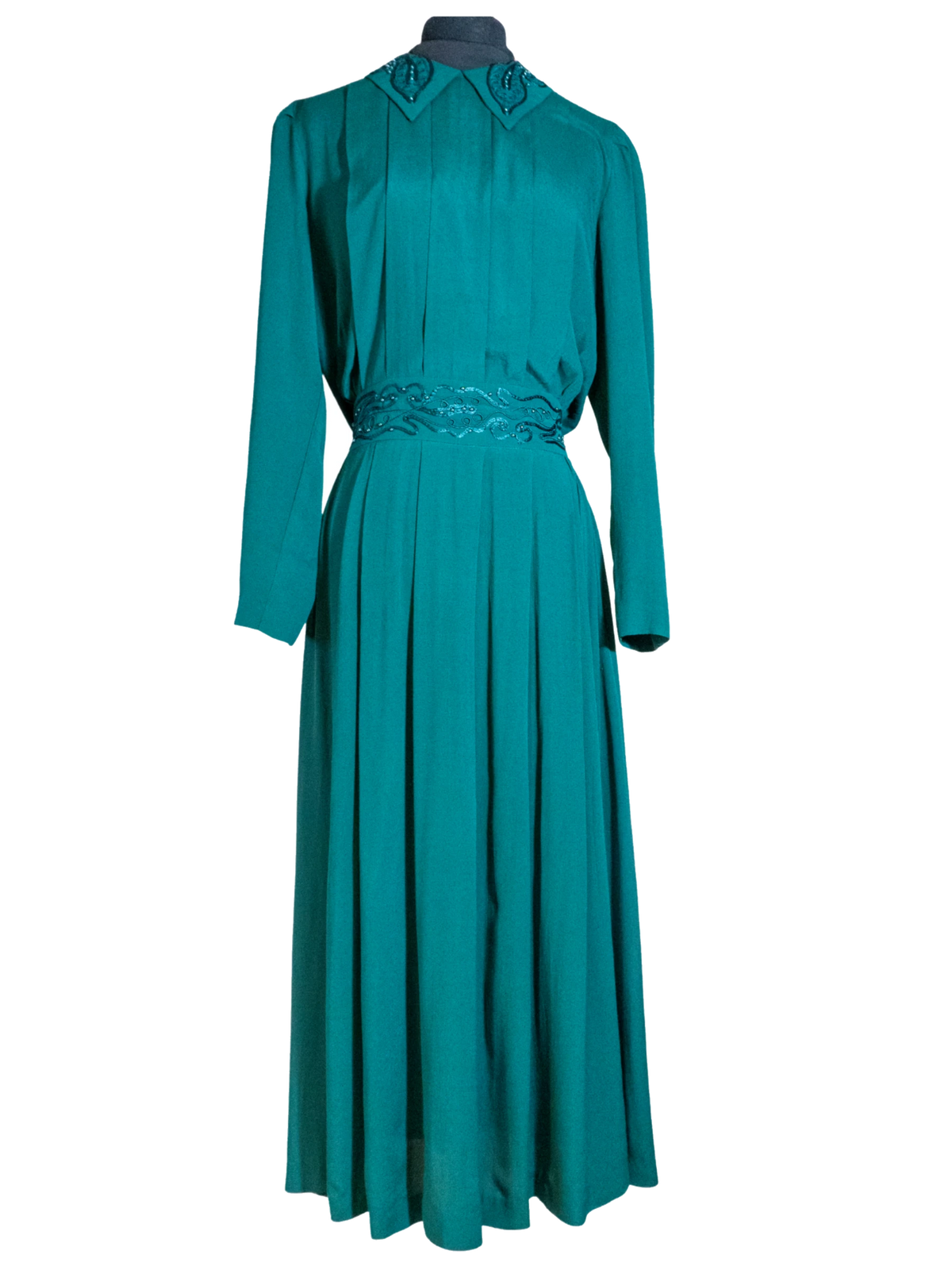 Beaded & Pleated: Emerald Maxi Dress