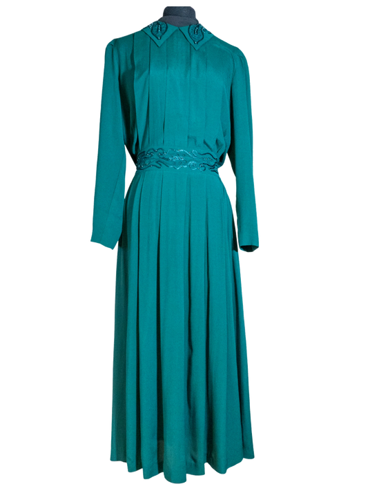 Beaded & Pleated: Emerald Maxi Dress