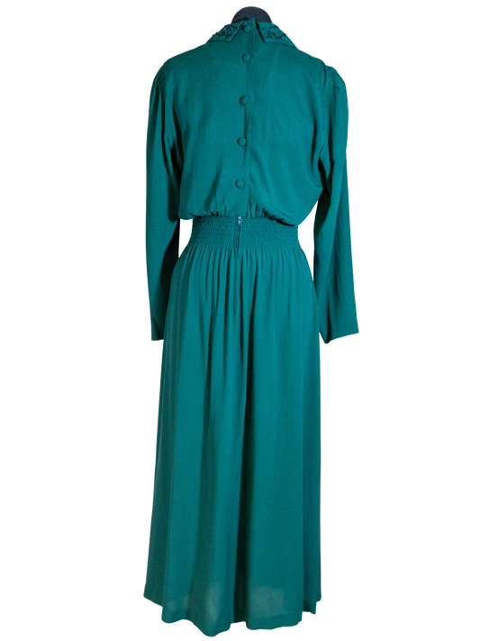 Beaded & Pleated: Emerald Maxi Dress