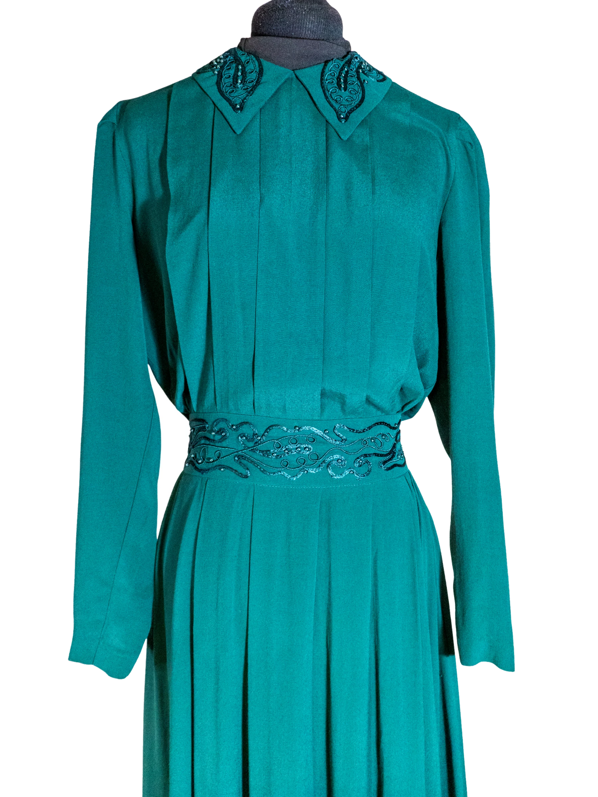 Beaded & Pleated: Emerald Maxi Dress