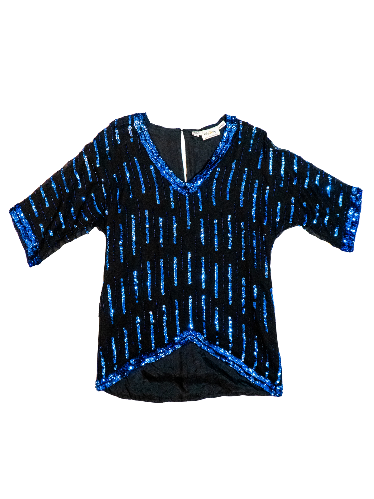 Blue Hour: Beaded Silk Sequin Top by Oleg Cassini