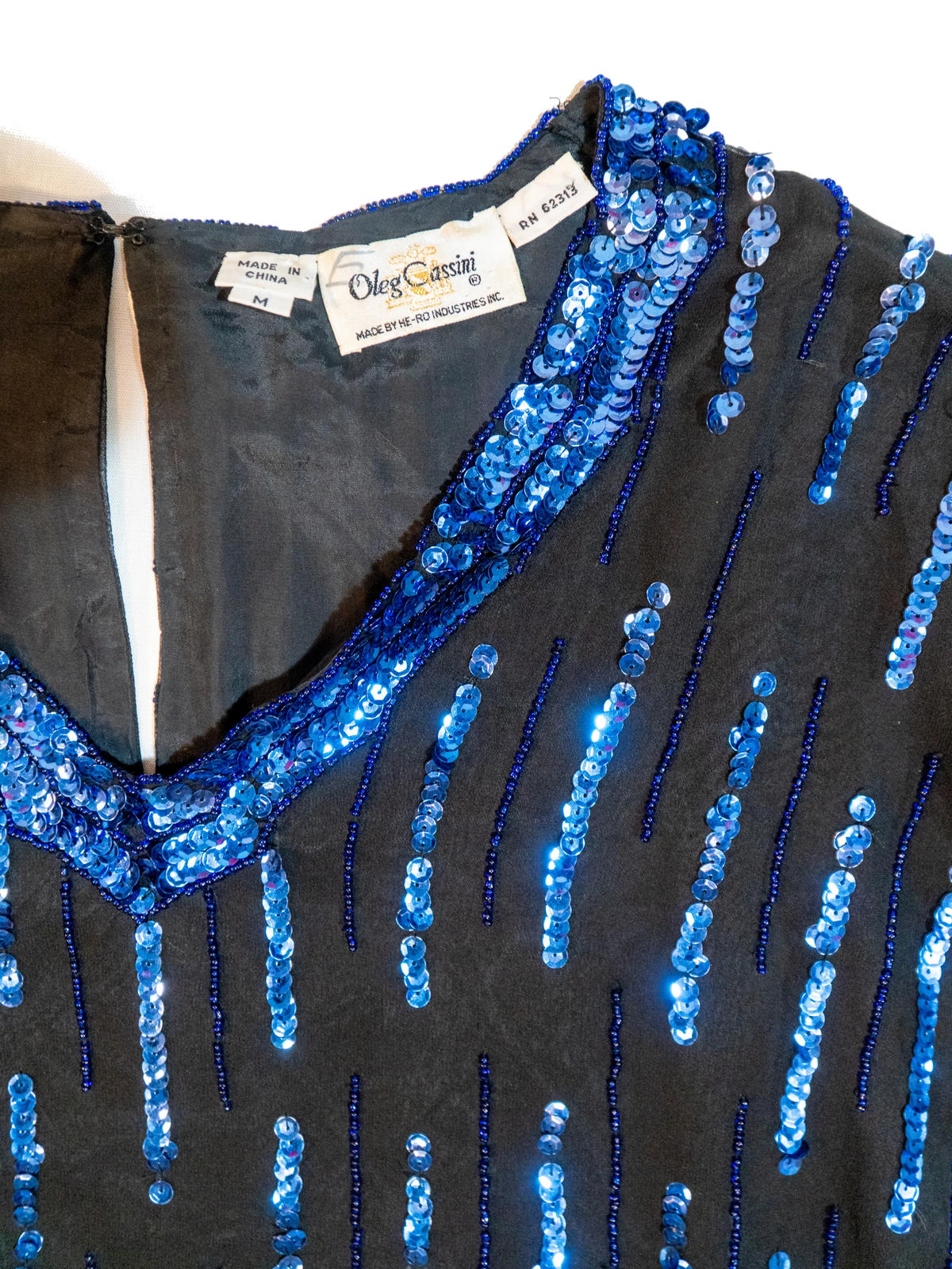 Blue Hour: Beaded Silk Sequin Top by Oleg Cassini