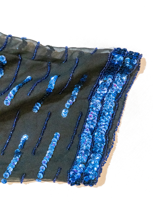 Blue Hour: Beaded Silk Sequin Top by Oleg Cassini