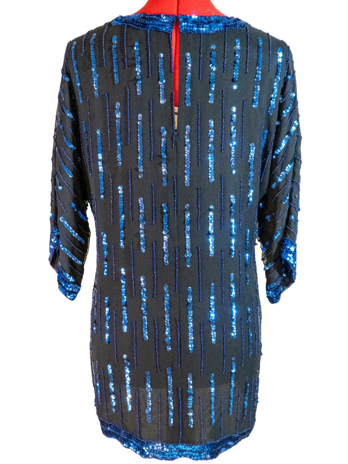 Blue Hour: Beaded Silk Sequin Top by Oleg Cassini