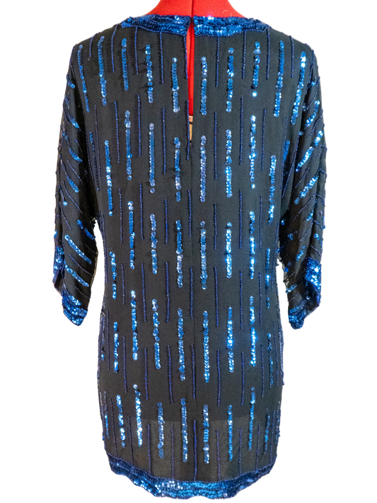 Blue Hour: Beaded Silk Sequin Top by Oleg Cassini