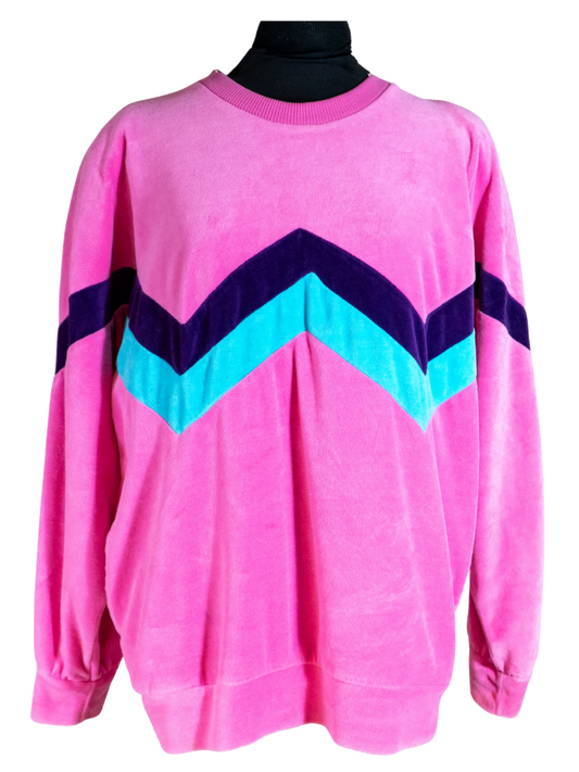 Bubblegum Voltage: 1980s Chevron Velour Sweatshirt by Lavon