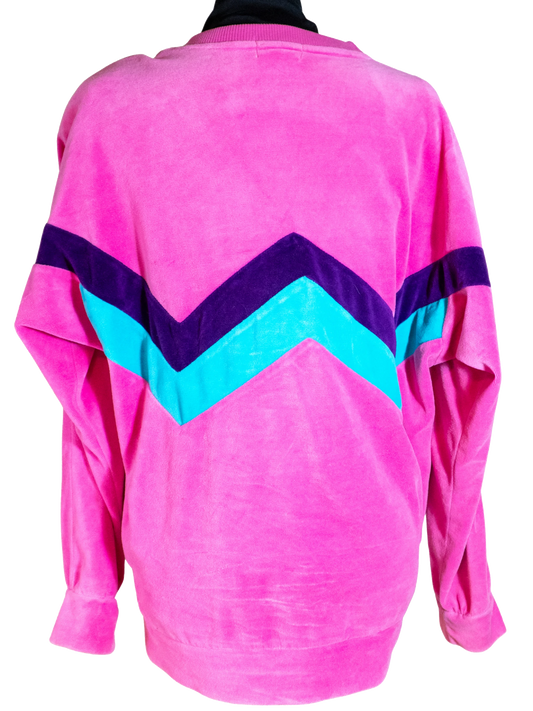 Bubblegum Voltage: 1980s Chevron Velour Sweatshirt by Lavon