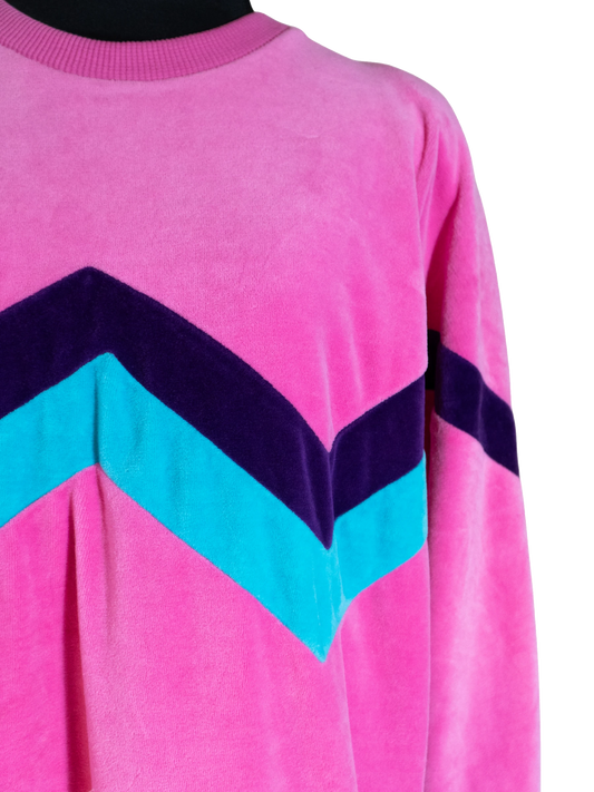 Bubblegum Voltage: 1980s Chevron Velour Sweatshirt by Lavon