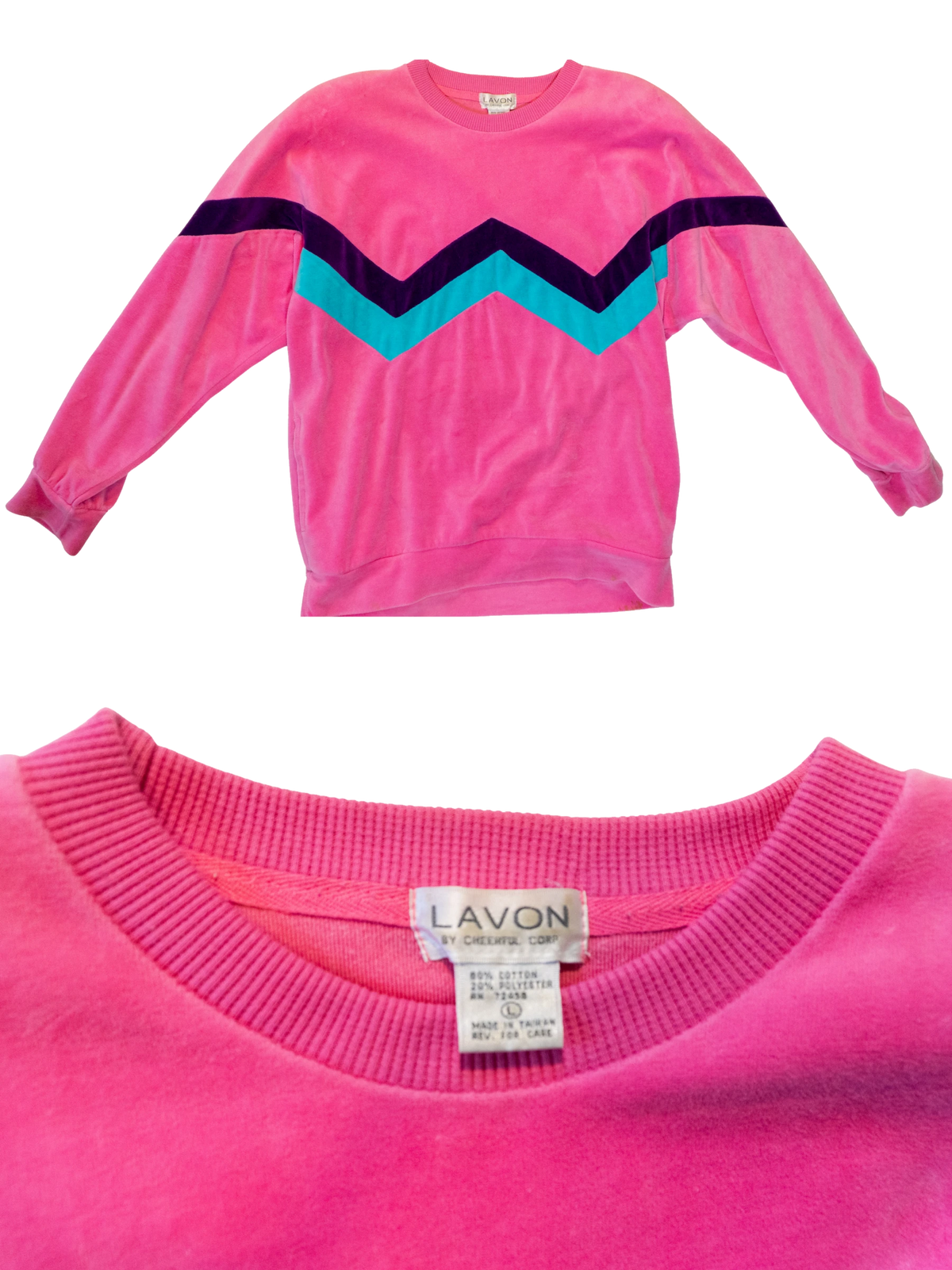 Bubblegum Voltage: 1980s Chevron Velour Sweatshirt by Lavon