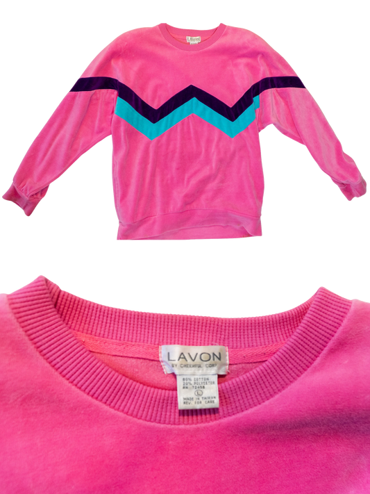 Bubblegum Voltage: 1980s Chevron Velour Sweatshirt by Lavon