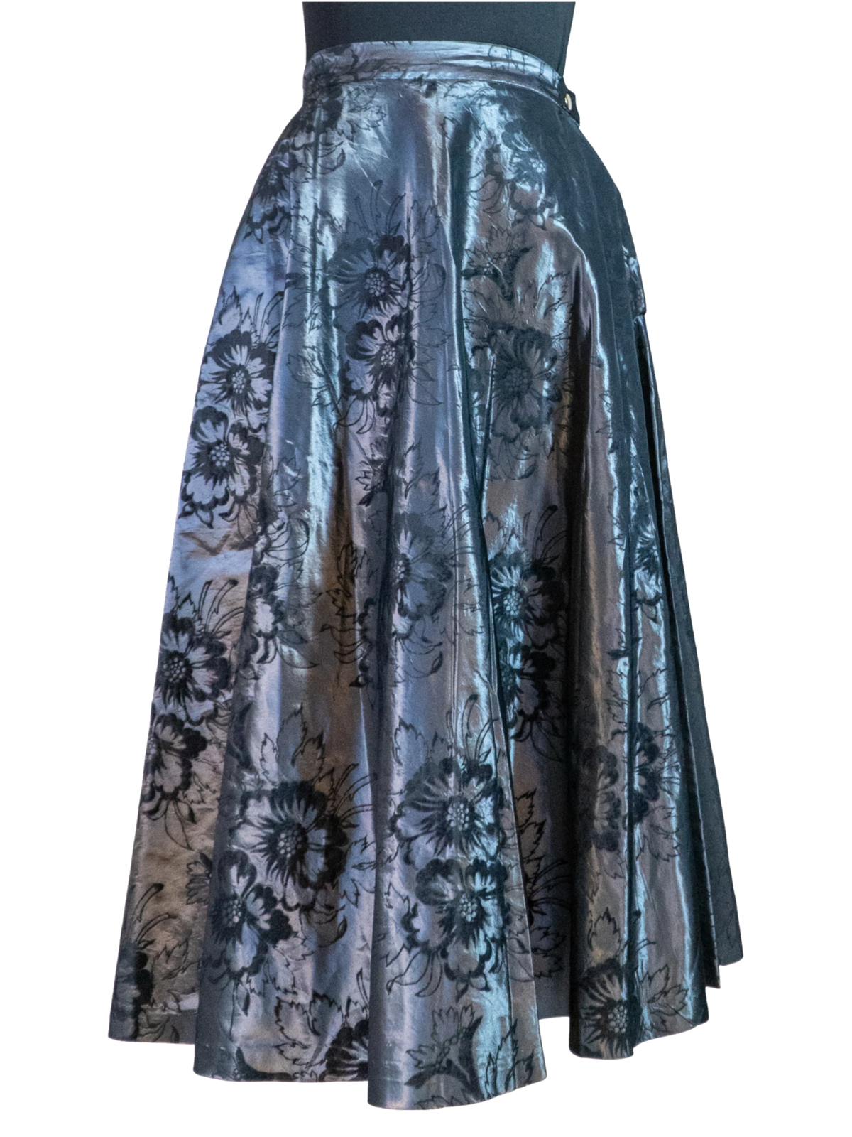 Silver Vixen: 1940s–1950s Lamé Jacquard Circle Skirt with Flocked Velvet