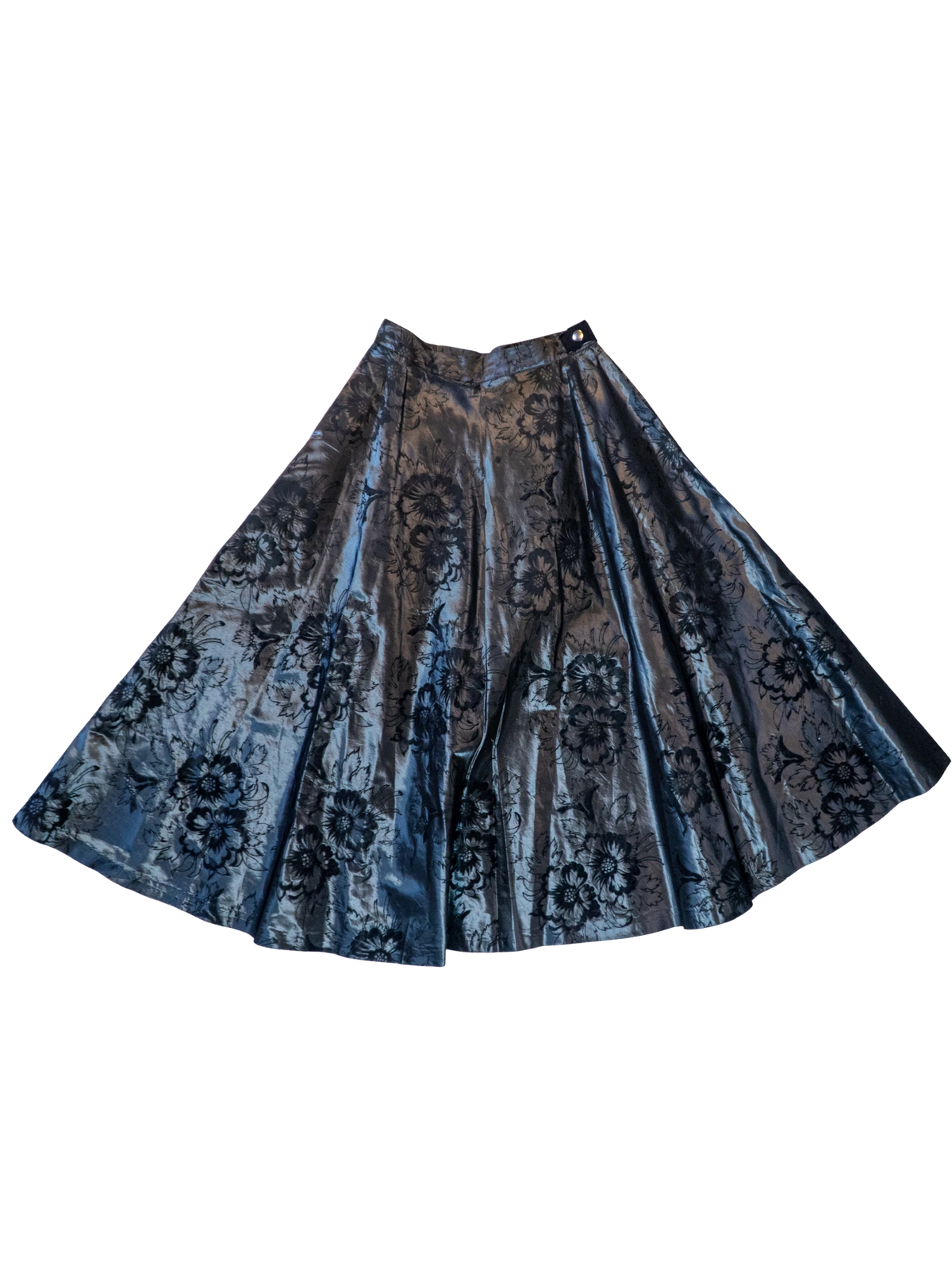 Silver Vixen: 1940s–1950s Lamé Jacquard Circle Skirt with Flocked Velvet
