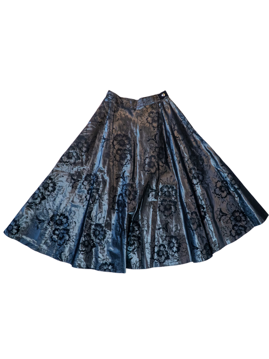 Silver Vixen: 1940s–1950s Lamé Jacquard Circle Skirt with Flocked Velvet