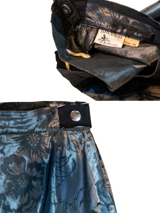 Silver Vixen: 1940s–1950s Lamé Jacquard Circle Skirt with Flocked Velvet