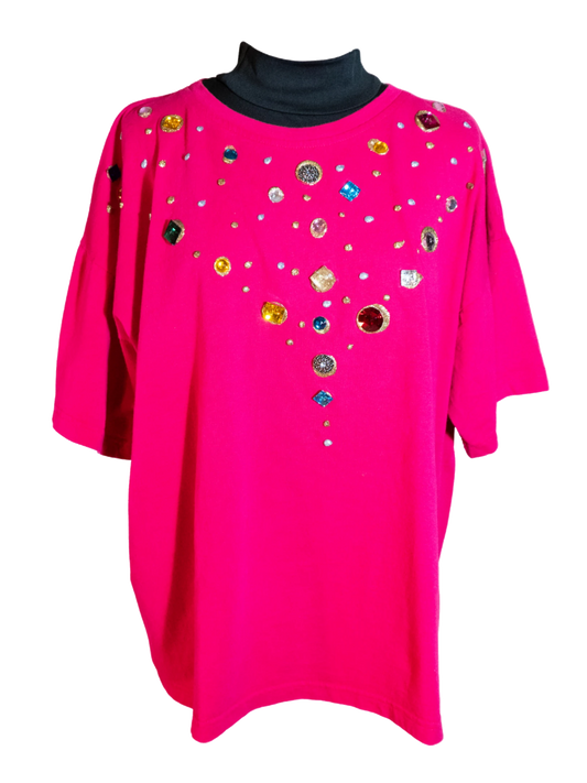 Starburst Theory: Hot Pink Jeweled Tee by Cesucci
