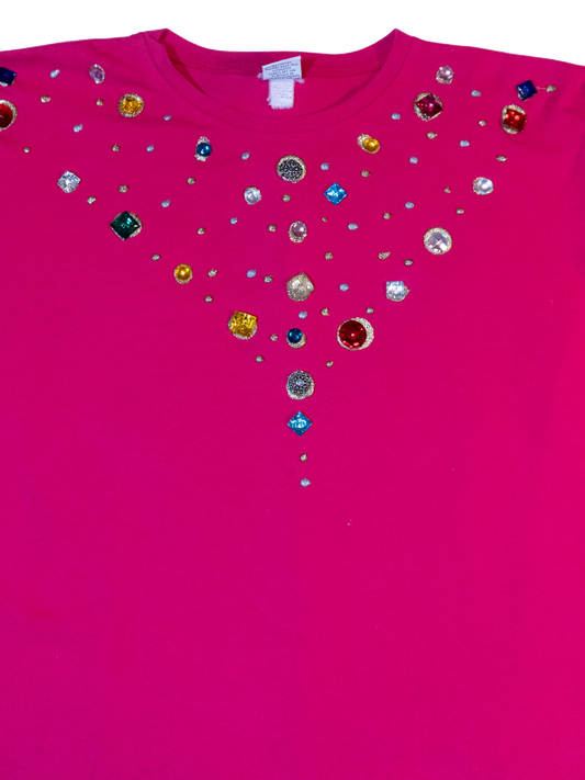 Starburst Theory: Hot Pink Jeweled Tee by Cesucci