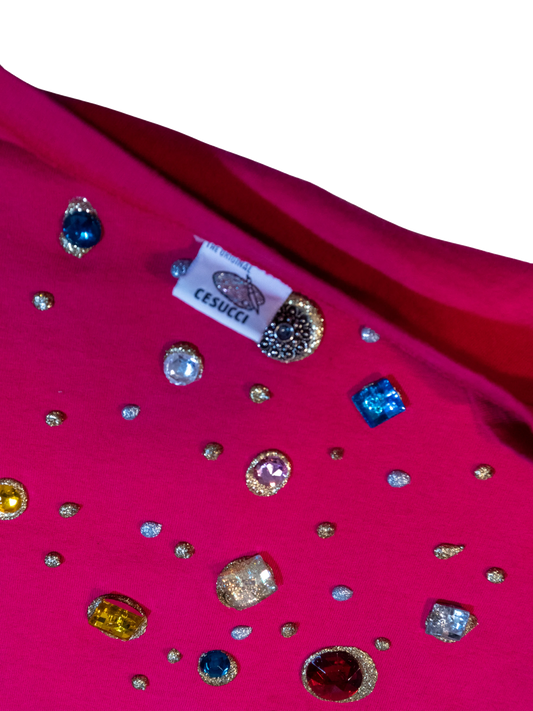 Starburst Theory: Hot Pink Jeweled Tee by Cesucci