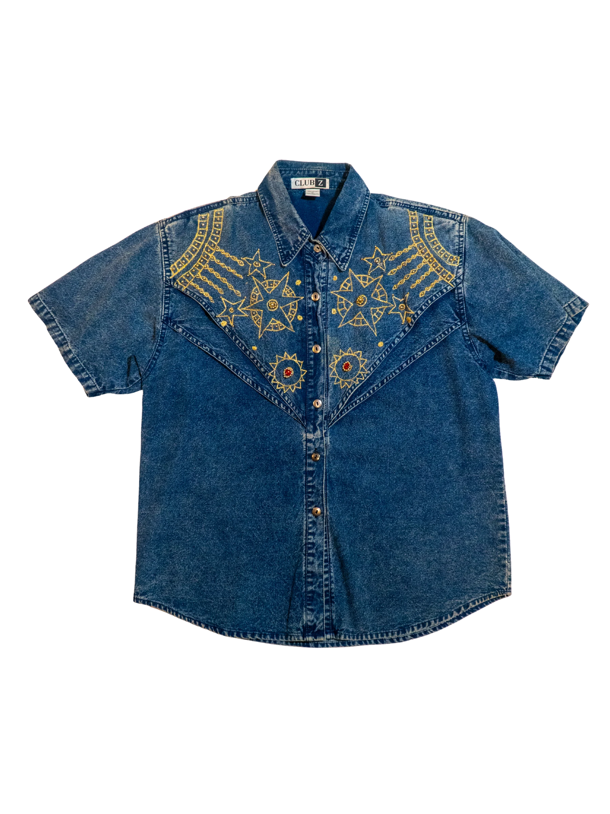 Stargazer Rodeo: Embroidered Denim Western Shirt
