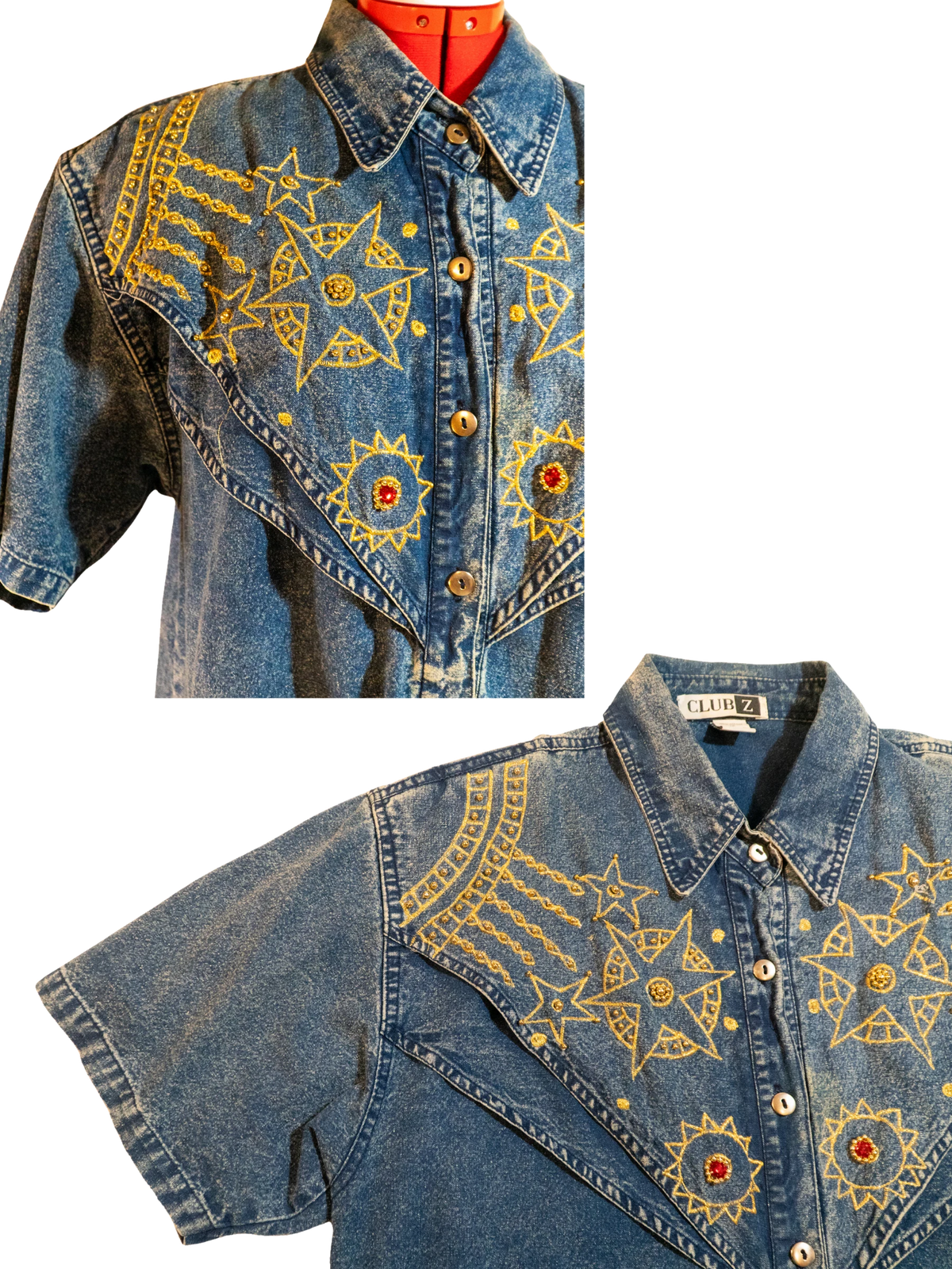 Stargazer Rodeo: Embroidered Denim Western Shirt